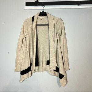 Banana Republic Open Front Cardigan Sweater Cream Black Small Merino Wool Blend